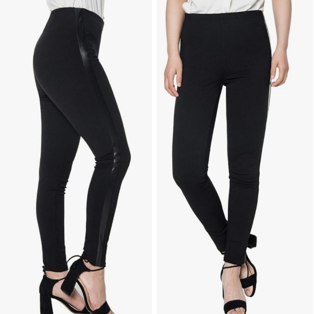 NBD Revolve Black High-Waist Ponte Tuxedo Stripe Leggings Pull-On Pants Size S